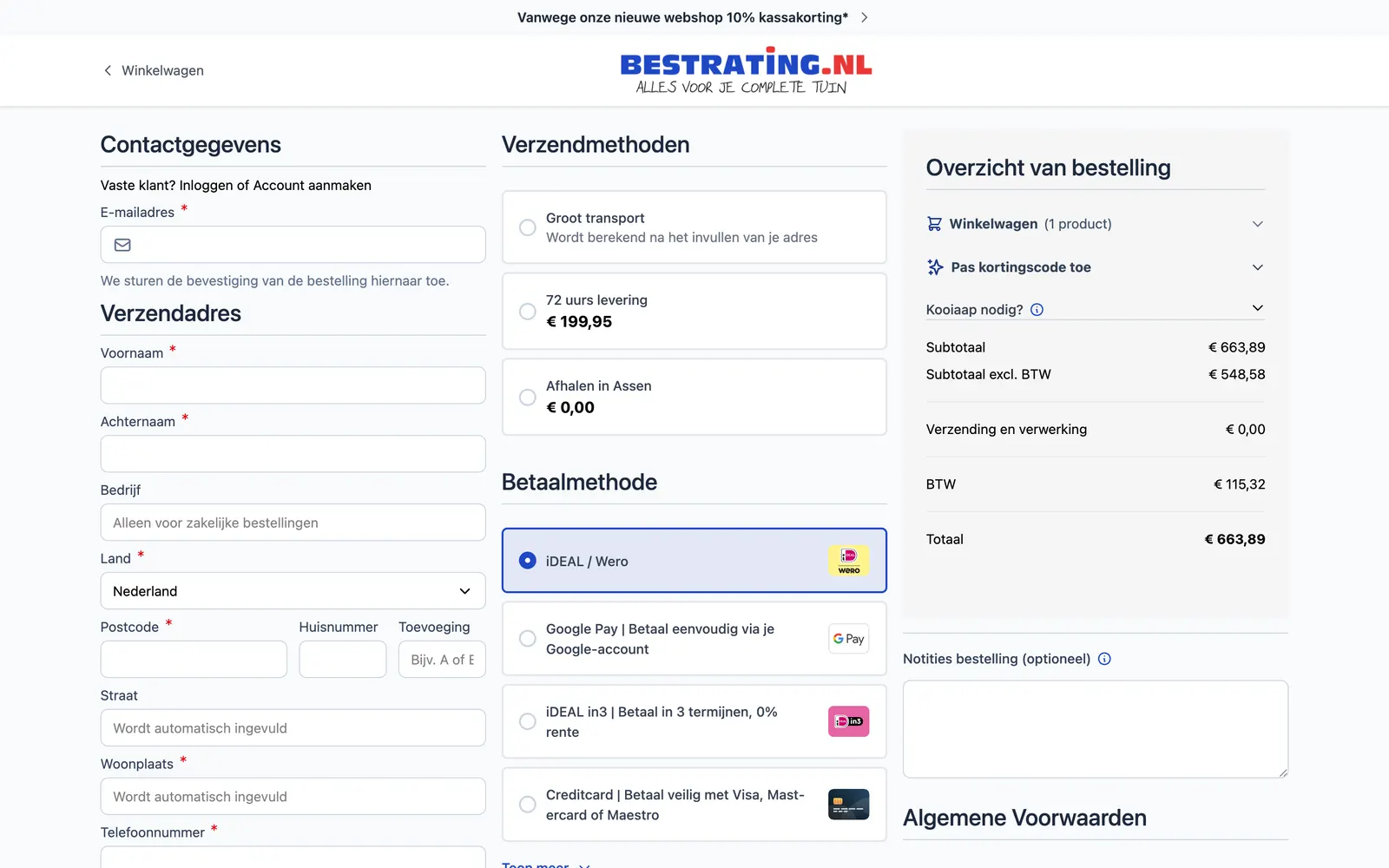 De checkout van Bestrating.nl: hier telt reactiesnelheid zwaarder dan laadtijd