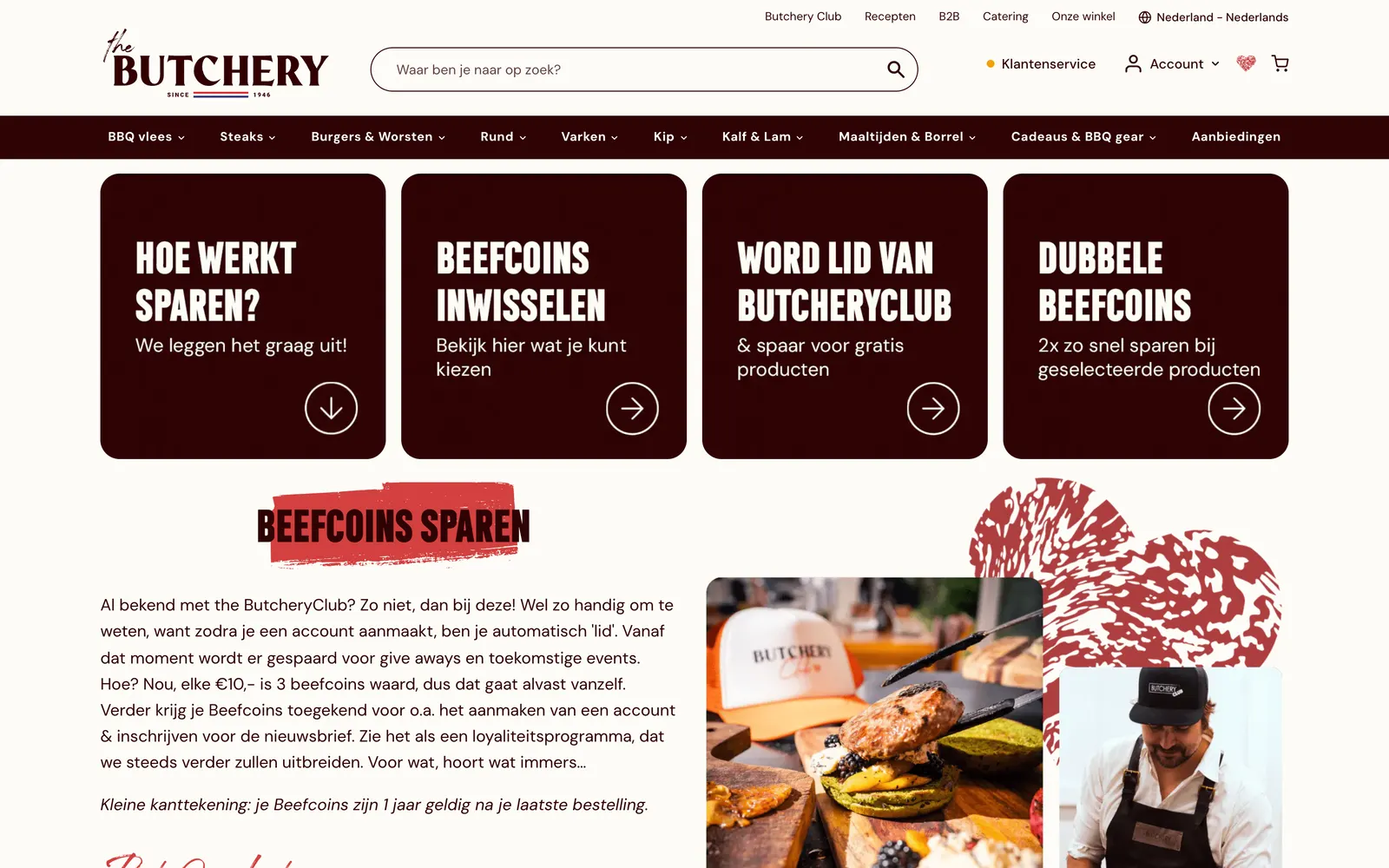 De Butchery Club-pagina met Beefcoins sparen en inwisselen