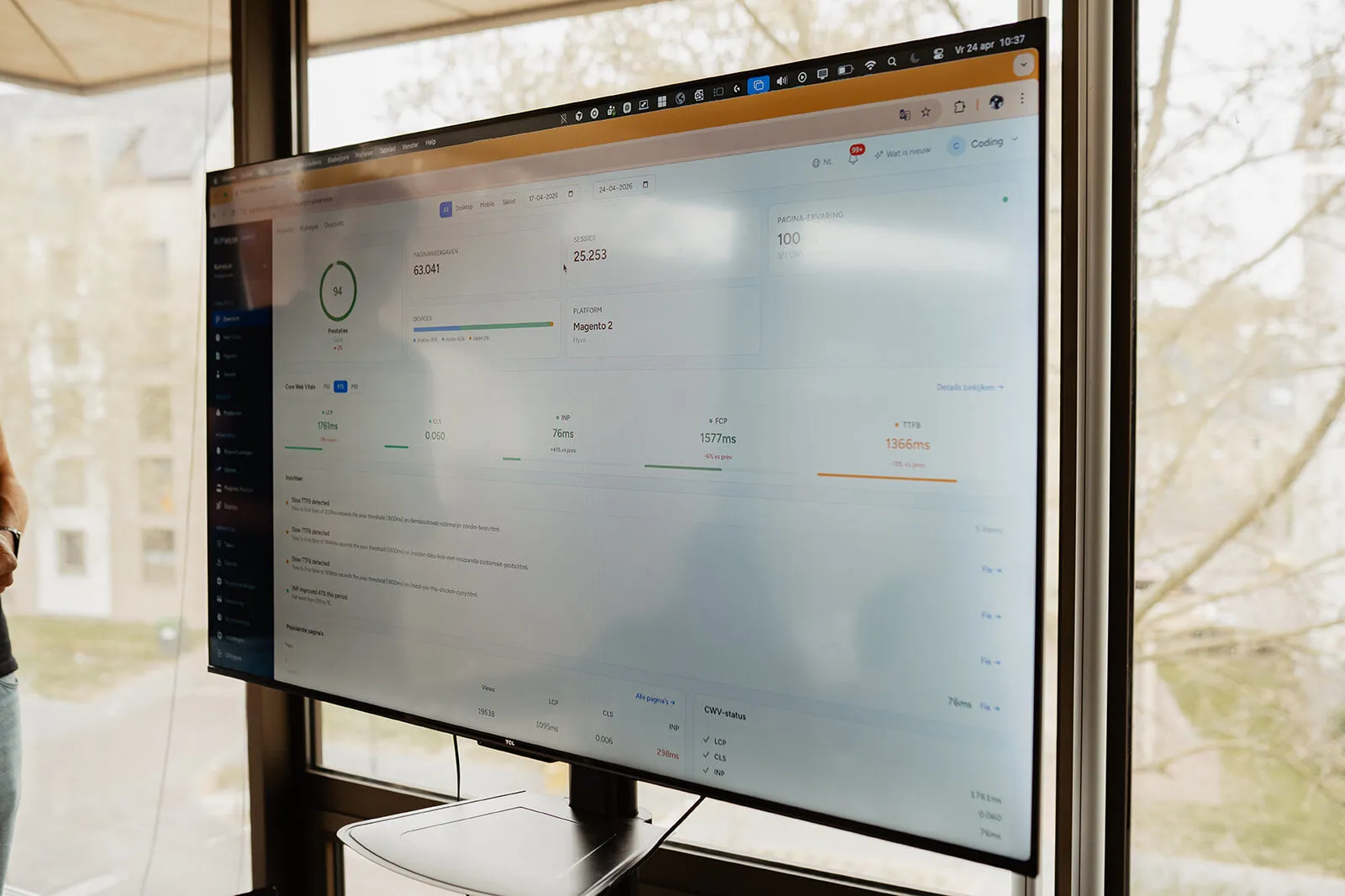 Real User Monitoring dashboard met Core Web Vitals van een Magento 2 webshop